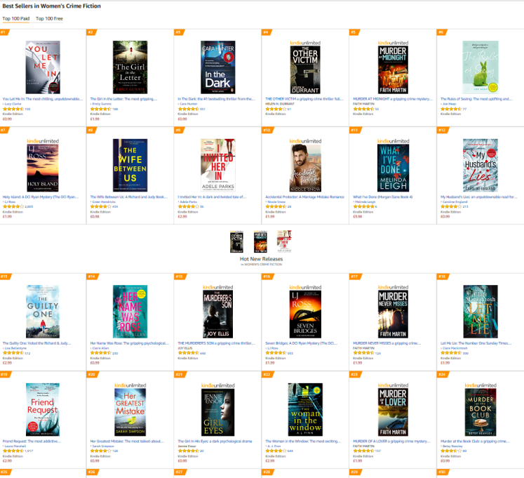 Amazon women's crime fiction bestsellers 20 sept 2018